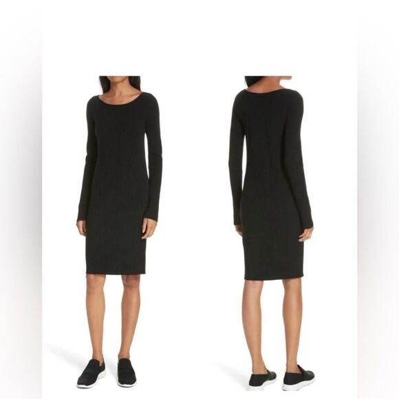 Vince Scoop Neck Ribbed Wool Blend Black Sweater Dress Size XS - Picture 1 of 12
